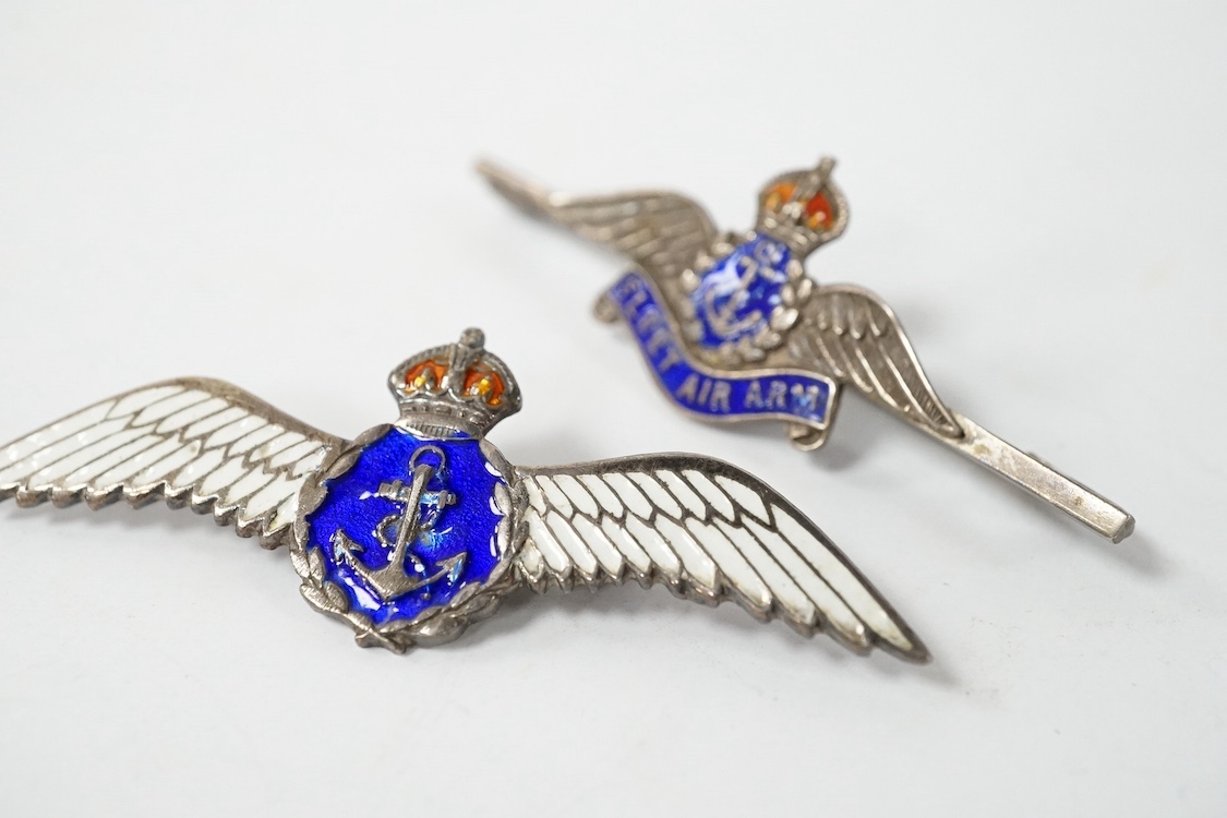 Two silver and enamel naval sweetheart brooches, one for the Fleet Air Arm. Condition - good.